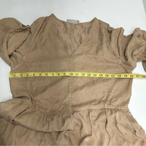 Everlane the tencel puff sleeve Elegant Tan Midi Dress size L - Picture 5 of 12
